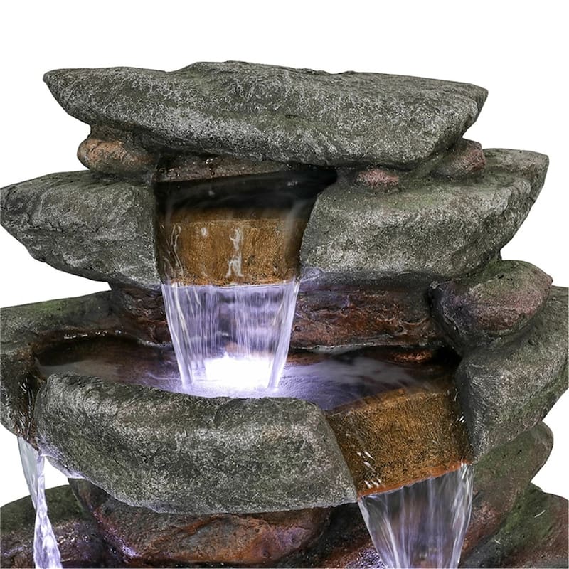 40.5"H Rocks Outdoor Water Fountain with 6 LED Lights