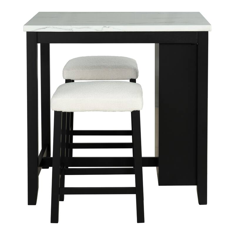 Furniture of America Manter 3-Piece Black Wood 3-Shelf Counter Height Dining Table Set with USB Ports