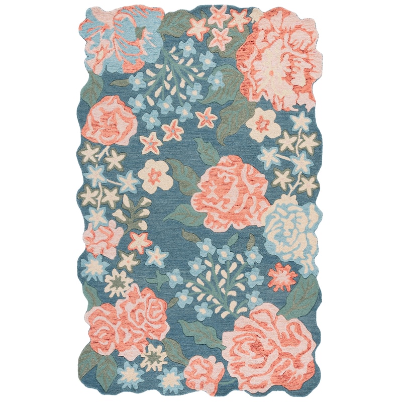 SAFAVIEH Handmade Jardin Pigi Floral Wool Rug - Blue/Pink - 4' x 6'