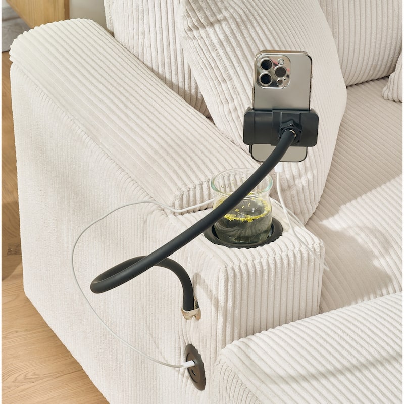 55"Oversized Chaise Lounge Chair with Ottoman and Storage,Sleeper Chair with Cup Holder,Mobile Phone Stand&USB Charging Port