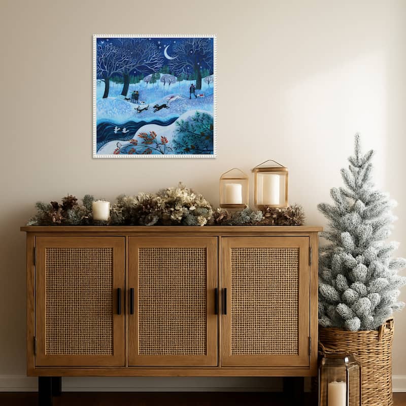 Joyful Dogs 2023 by Lisa Graa Jensen (22 x 22 in.), Framed Canvas Wall Art Print - Sylvie Beaded White