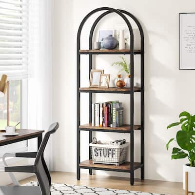 4-Tier Industrial Arched Bookcase Storage Shelves with Metal Frame
