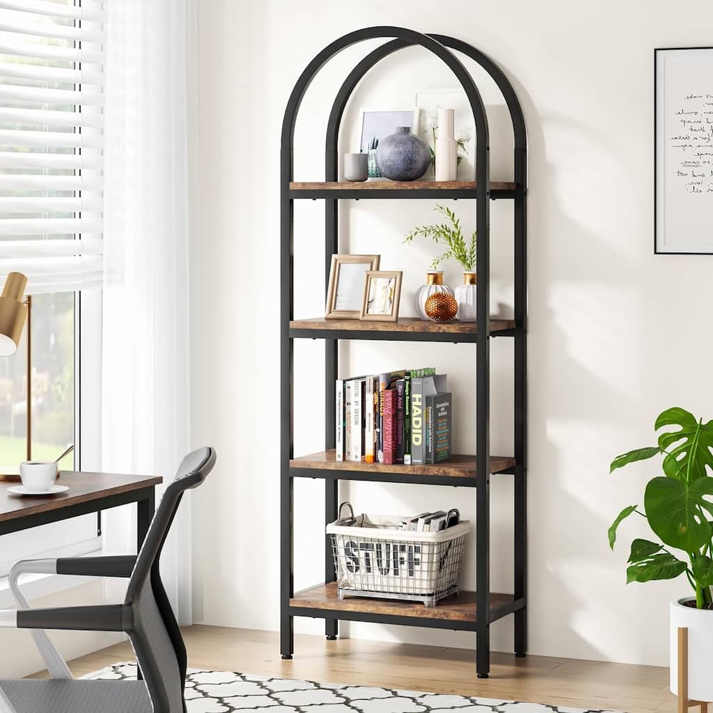 4-Tier Industrial Arched Bookcase Storage Shelves with Metal Frame