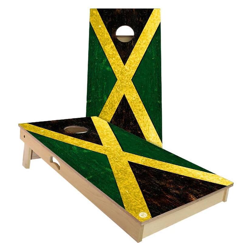 Jamaica Flag Outdoor Cornhole Board Set - Backyard 2x4 - Include Case + Hole Lights