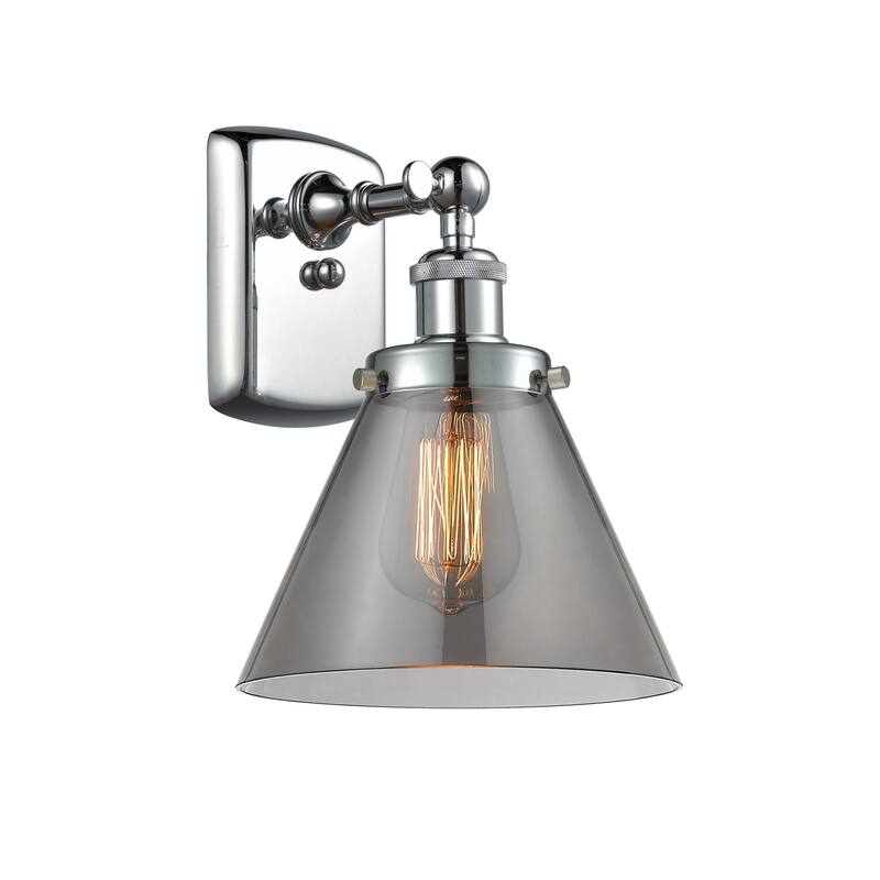 Innovations Lighting Large Cone 8" Wide Bathroom Sconce - Polished Chrome / Plated Smoke