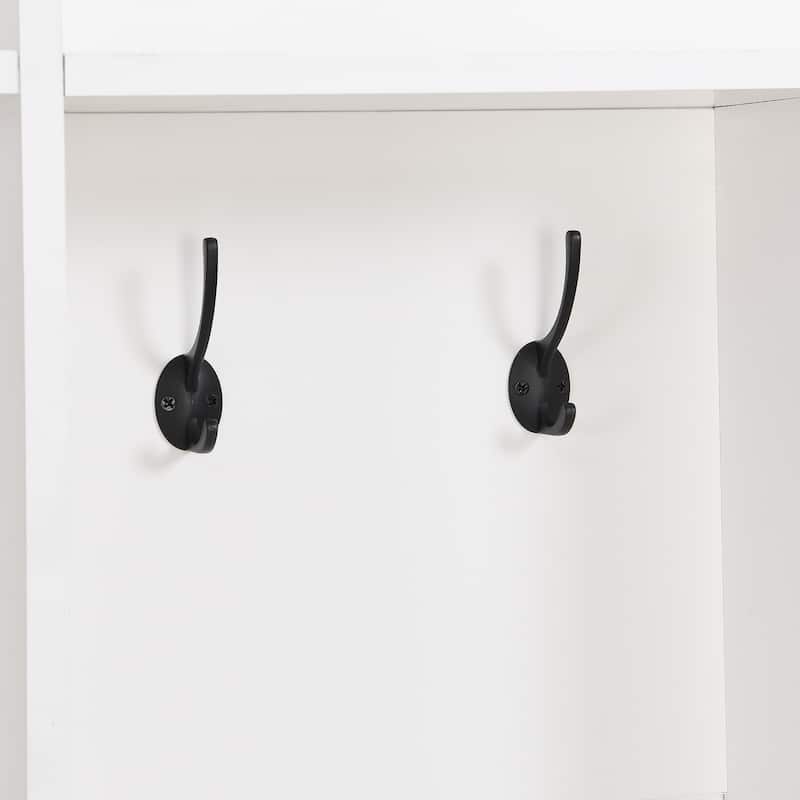 Roomfitters Modern Wide Hall Tree with Bench, Multifunctional Mudroom Shoe Cabinet with Shelves and 8 Hooks