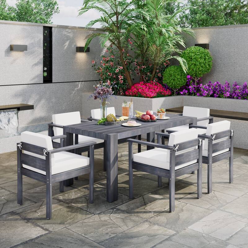 7-Piece Outdoor Patio Dining Table Furniture Set for Backyard, Garden, Poolside - Grey