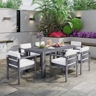 7-Piece Outdoor Patio Dining Table Furniture Set for Backyard, Garden, Poolside