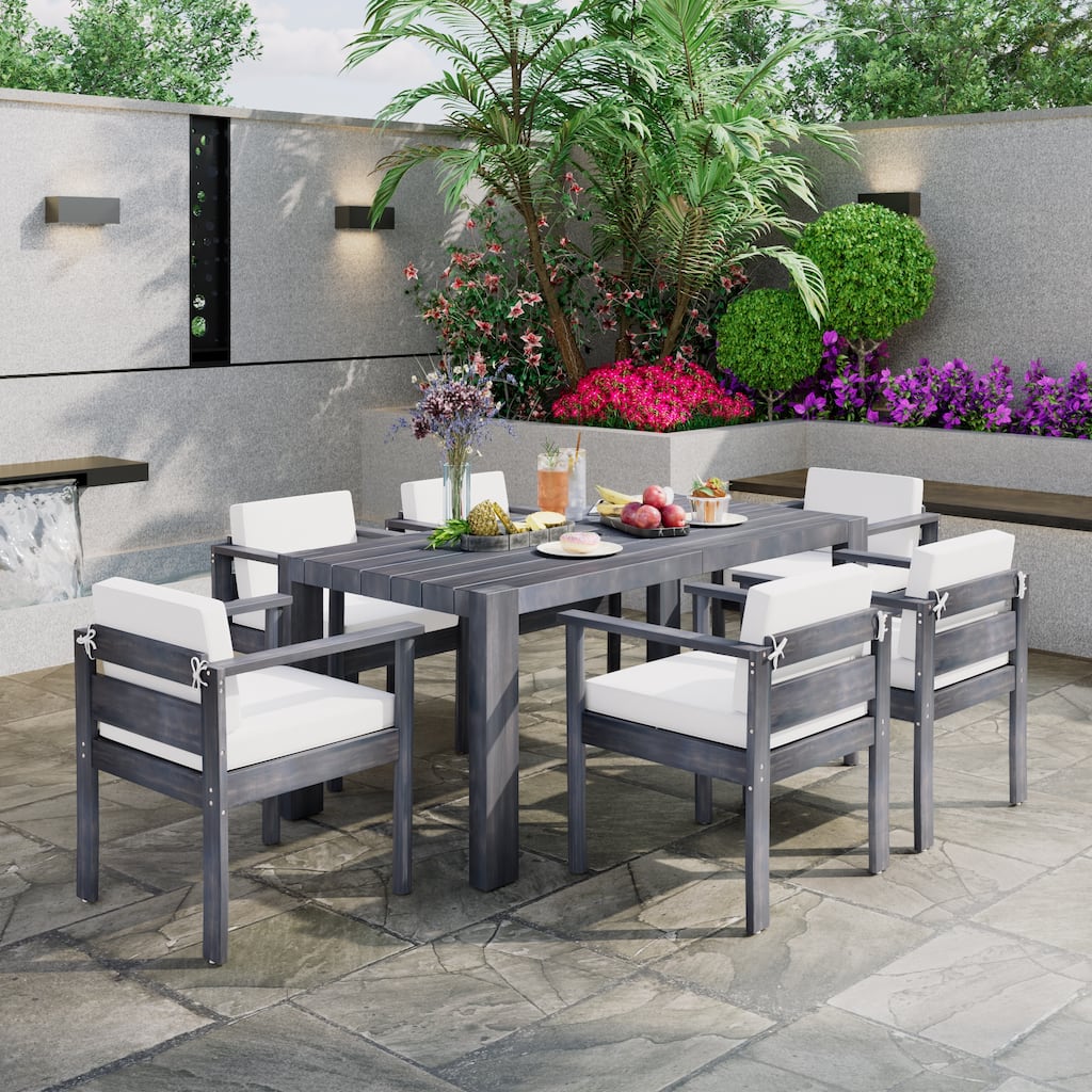 7-Piece Outdoor Patio Dining Table Furniture Set for Backyard, Garden, Poolside
