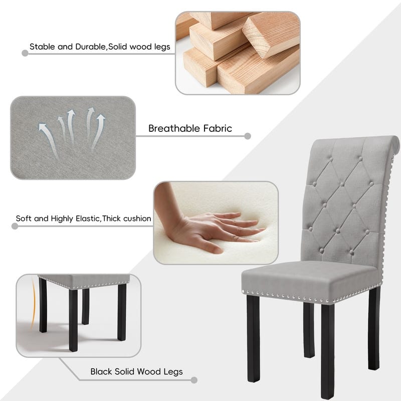High-Back Tufted Nailhead Upholstered Dining Chairs (Set of 8)