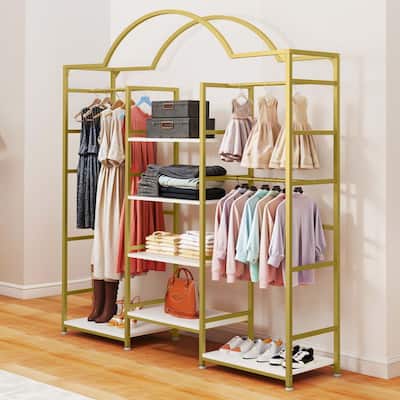 Moasis 4-Tier Garment Rack Wardrobe with 3 Hanging Rods and 6 Shelves,Heavy Duty Clothes Rack with Storage Shelves