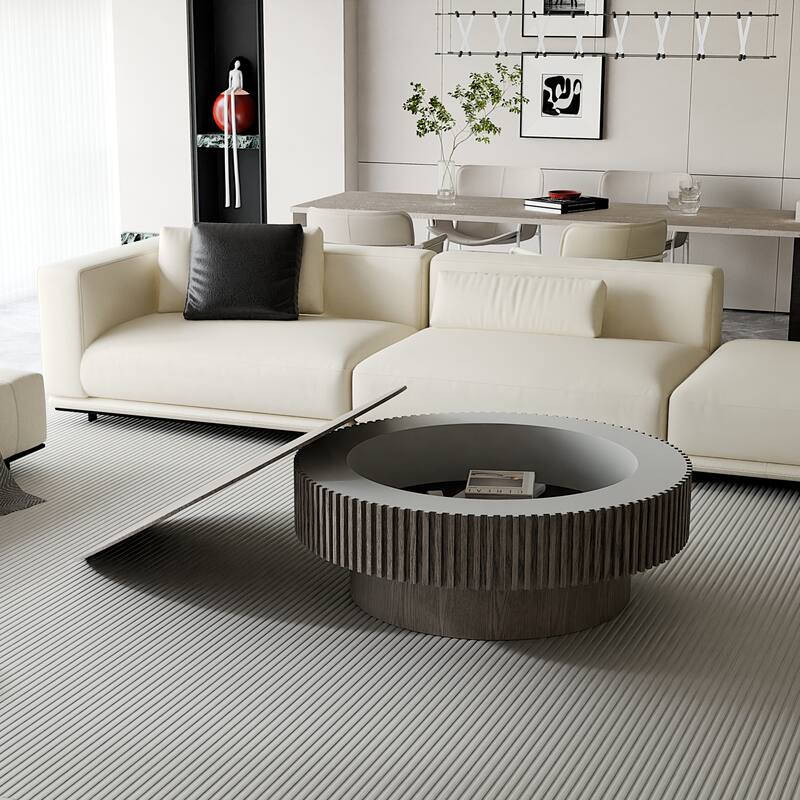 39.37" Round Coffee Table with Storage Solid Wood Veneered Modern Coffee Table Accent Tea Table for Living Room, Bedroom