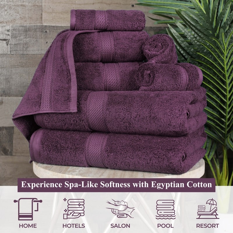 Superior Egyptian Cotton 8 Piece Towel Set Ultra Plush & Absorbent Bath, Hand & Face Towels, Heavyweight Spa Quality