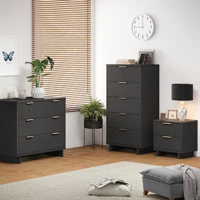 Manhattan Comfort 3-Piece Granville Modern Solid Wood Dresser Chest and Nighstand Set.