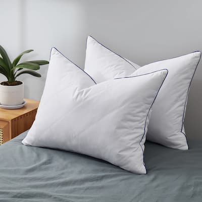 Set of 2 Medium Goose Feather Bed Pillows with Soft Microfiber Cover - White
