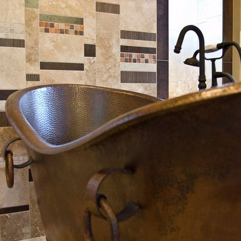 67-in Hammered Copper Double Slipper Bathtub With Rings in Oil Rubbed Bronze (BTDR67DB)