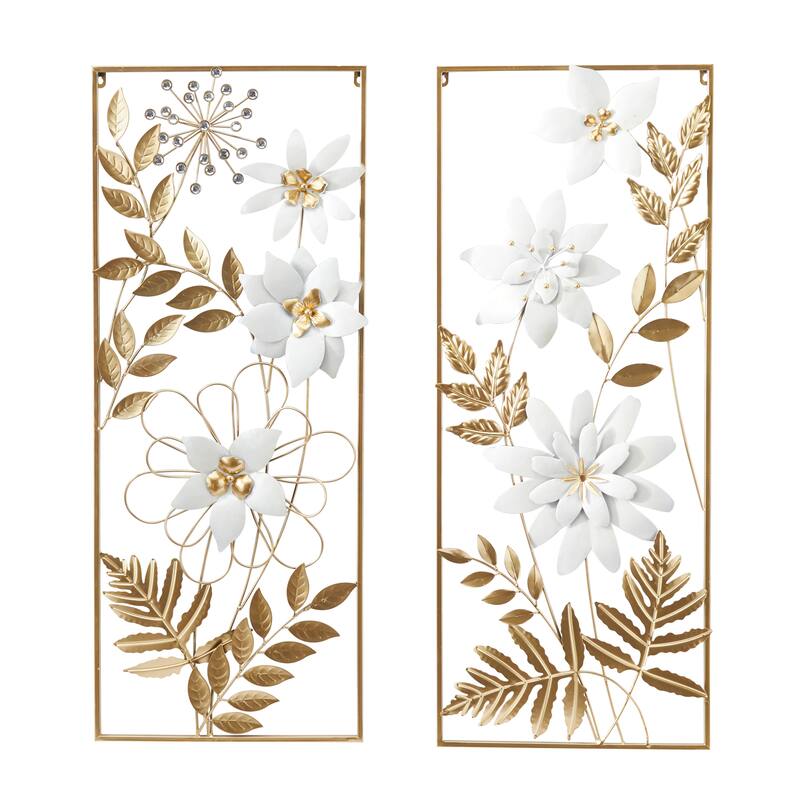 Metal Floral Wall Decor with Gold Frame - Set of 2 Gold - Roche River Decor