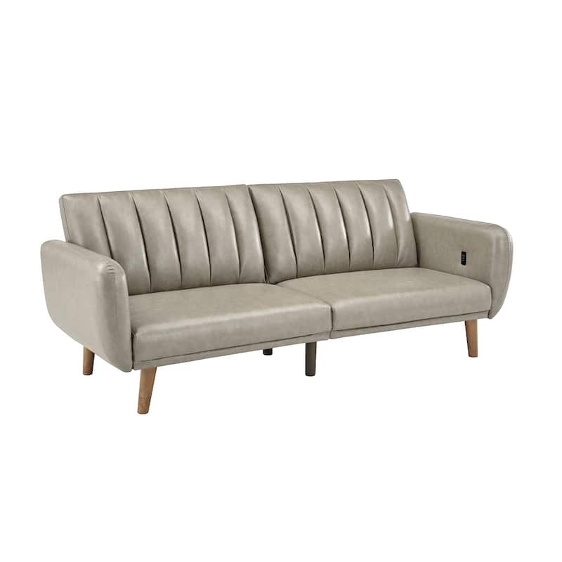 Sogndal Upholstered Convertible Split-Back Futon Sofa Bed with USB Charging Ports by iNSPIRE Q Modern - Taupe Microfiber