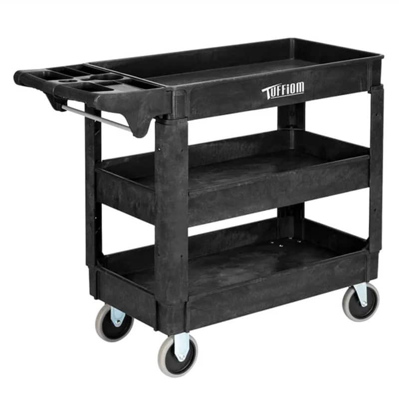 3 Tier Small 550lbs Capacity Shelf Plastic Utility Cart with Wheels Black - 40.7"D x 17.1"W x 33.5"H