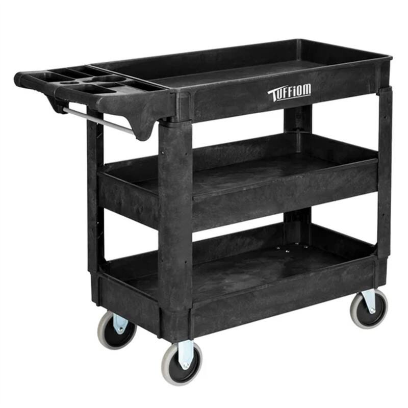 3 Tier Small 550lbs Capacity Shelf Plastic Utility Cart with Wheels Black - 40.7"D x 17.1"W x 33.5"H - Kitchen Cart