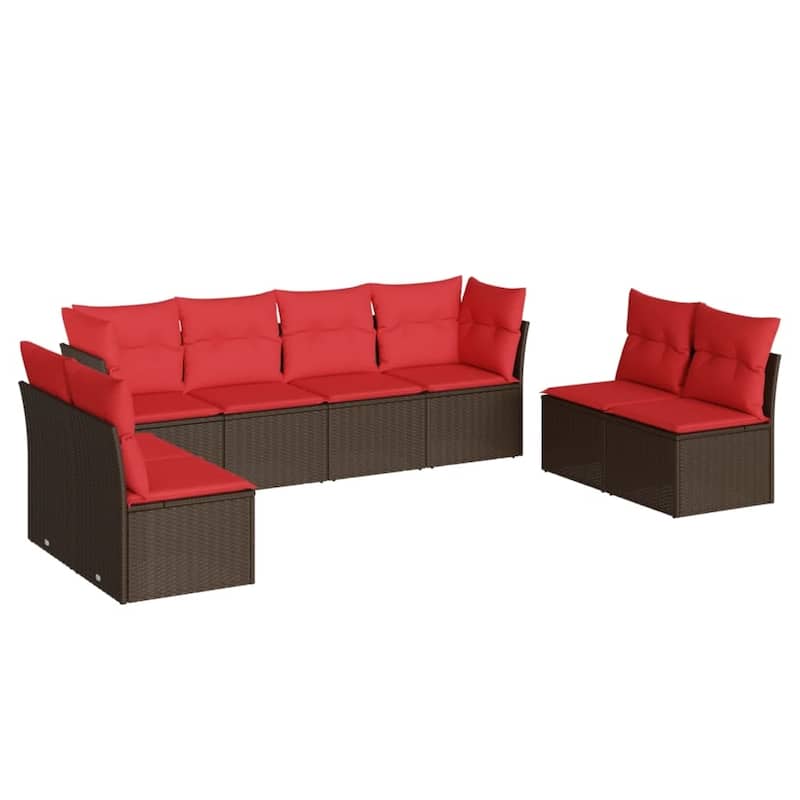vidaXL 8/9 Piece Patio Sofa Set with Cushions Brown/Gray Poly Rattan - 24.4 x 24.4 x 27.2