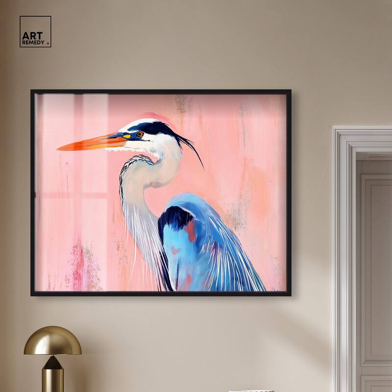 Rosy Dawn Heron Shadowbox by Art Remedy