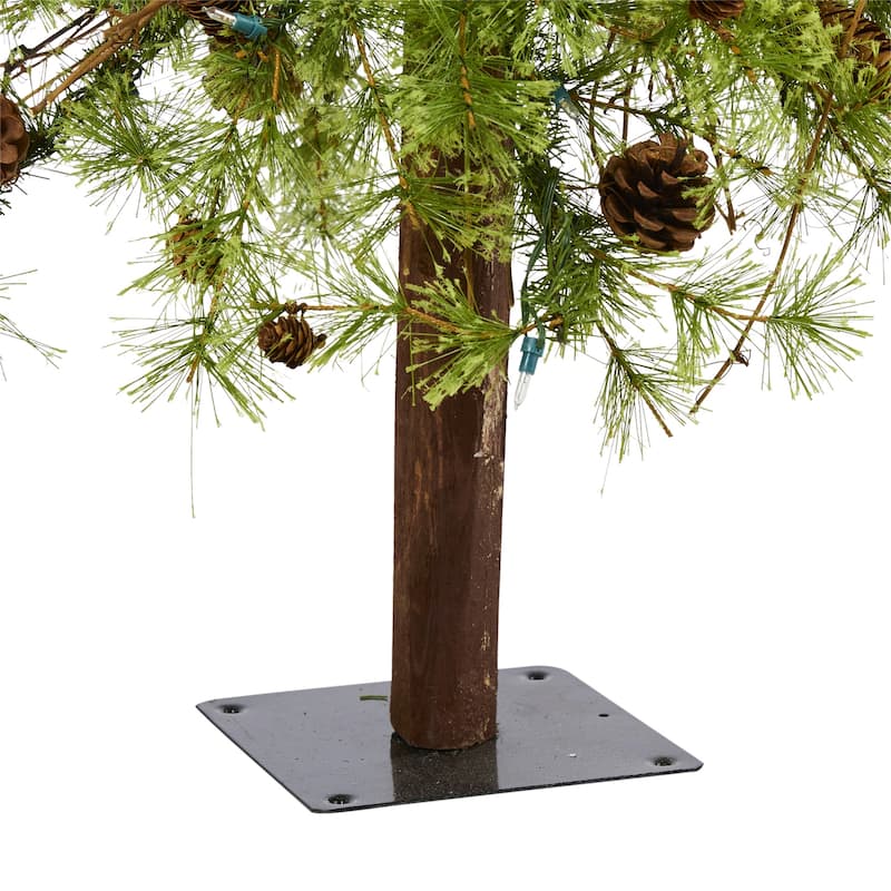 5ft. Alpine Artificial Christmas Tree with 100 Clear Multifunction LED Lights & Pine Cones on Trunk - Holiday X-Mas Accent