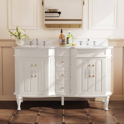 54-Inch European Style Solid Wood Bathroom Vanity with Sink – Elegant Detailing