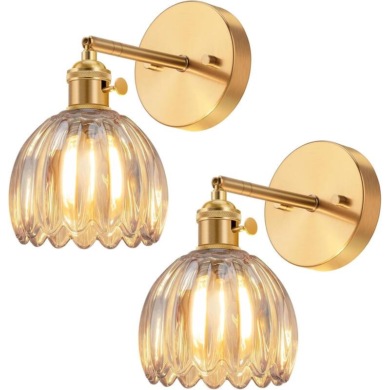Set of 2 living room light amber wall light glass, metal porch light