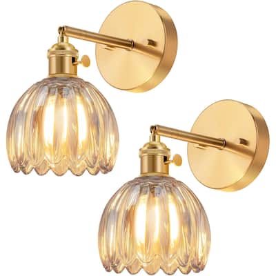 Set of 2 living room light amber wall light glass, metal porch light
