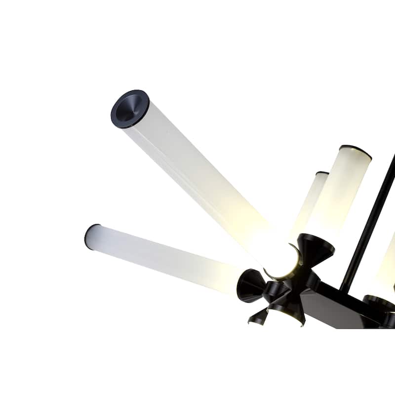 45" Black Aluminum LED Chandelier With White Glass Shades