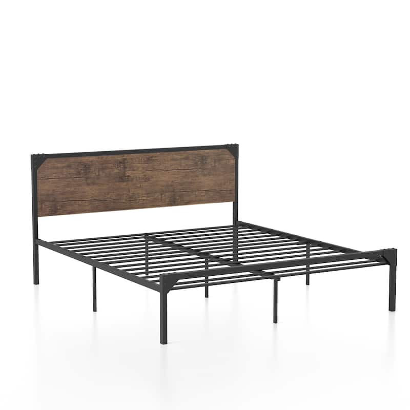Furniture of America Aramana Industrial Two-tone Steel Platform Bed - Dark Brown - California King