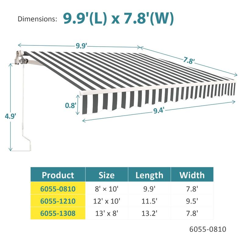 MCombo10x8Feet Manual Retractable Patio Door Window Awning Sunshade Shelter Outdoor Canopy