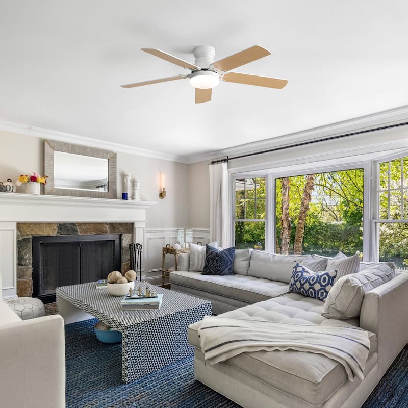 42“/52"/60"/48" Noiseless Walnut Wood Ceiling Fan with Remote Control, Integrated Light Optional