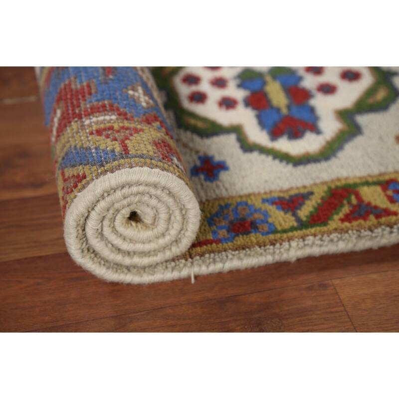 Geometric Kazak Runner Rug Hand-Knotted Wool Carpet - 2'7"x 9'11"