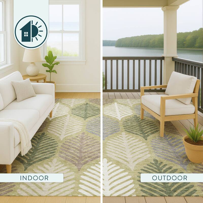 Machine Washable Indoor/ Outdoor Modern Fern Chantille Rug