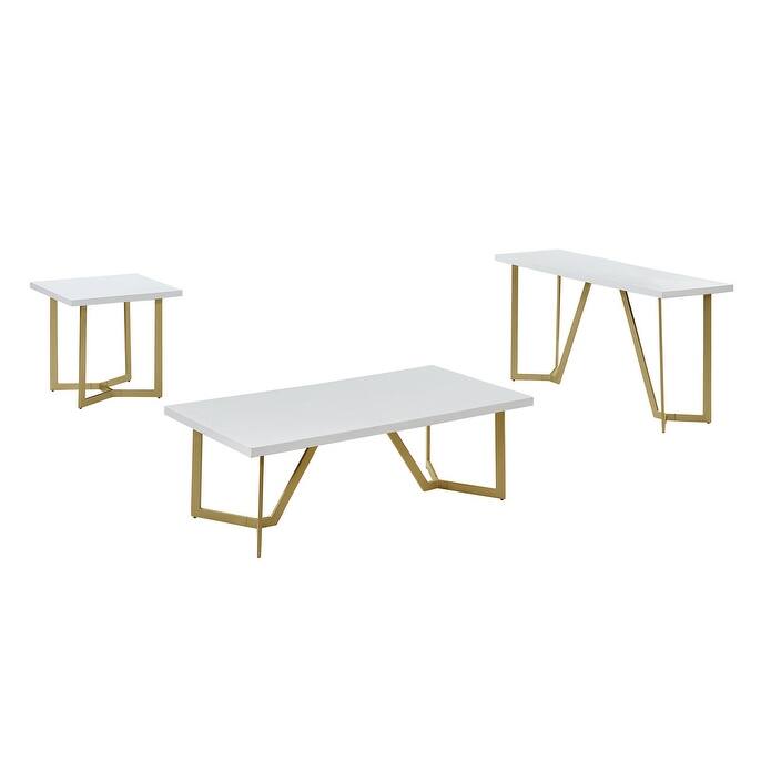 Best Quality Wood Top Coffee Table Sets (4pc, 3pc, 2pc, 1pc) - 8' x 10' - White - Gold - (C + E + S)