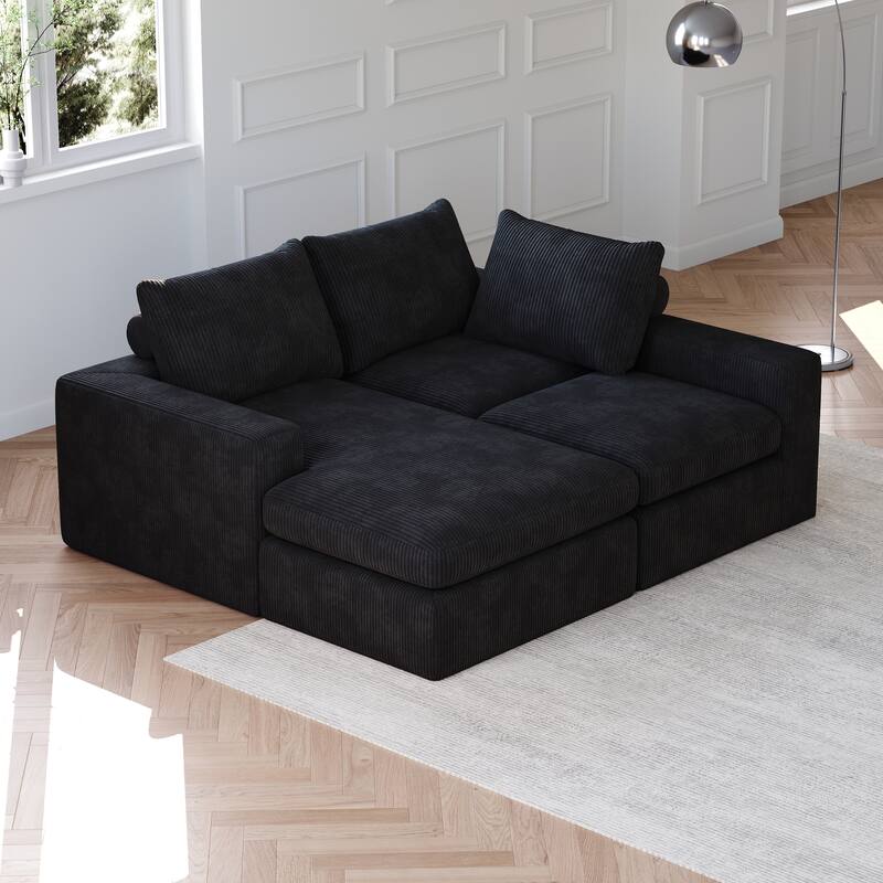 Corduroy Cloud L-shaped Sectional Sofa with Chaise and Pillows