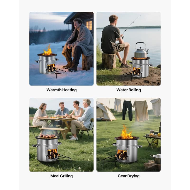 Portable Stainless Steel Rocket Stove for Camping, Wood Burning