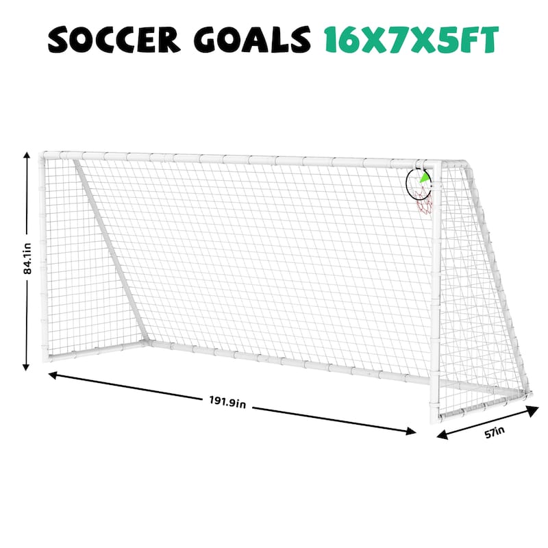 7 X 16FT Soccer Goal for Backyard Kids Portable Soccer Net with High-Strength Nets