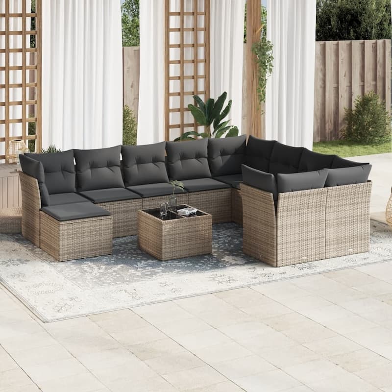 vidaXL Patio Sofa Set with Cushions Outdoor Furniture 11 Piece Poly Rattan - 21.7 x 21.7 x 14.6 - Gray