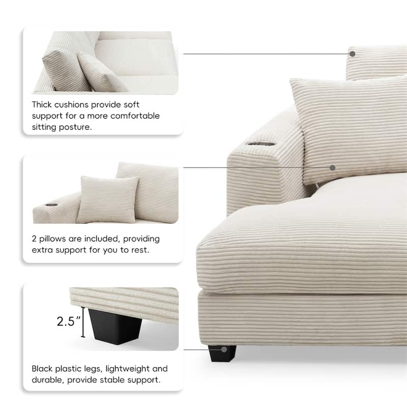 134"*54"Oversized Corduroy Sectional Sofa,L Shaped Cloud Couch