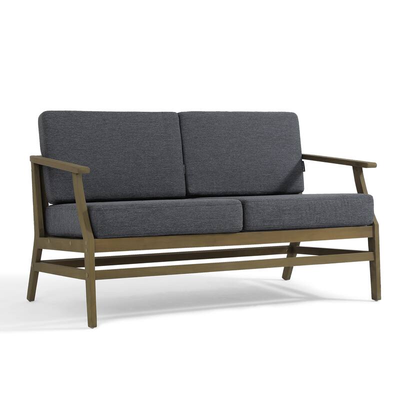 Outdoor Loveseat Sofa with Coffee Table Teak Wood Patio Furniture