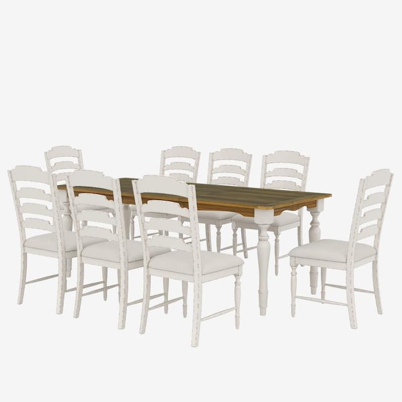 82.7 Inch 9-Piece Traditional Extendable Dining Table Set