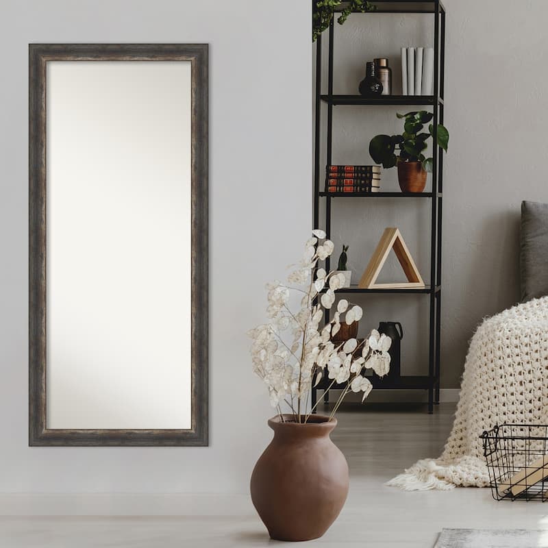 Non-Beveled Wood Full Length Floor Leaner Mirror - Bark Rustic Char Narrow Frame