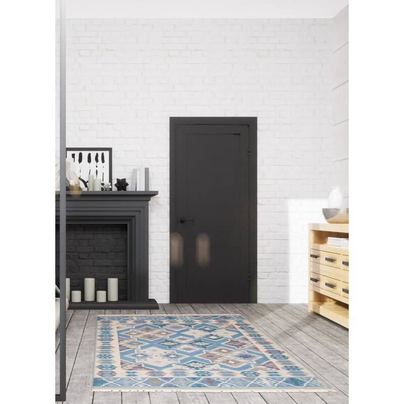 ECARPETGALLERY Flat-Weave Ankara FW Sky Blue Wool Kilim - 5'5 x 7'7