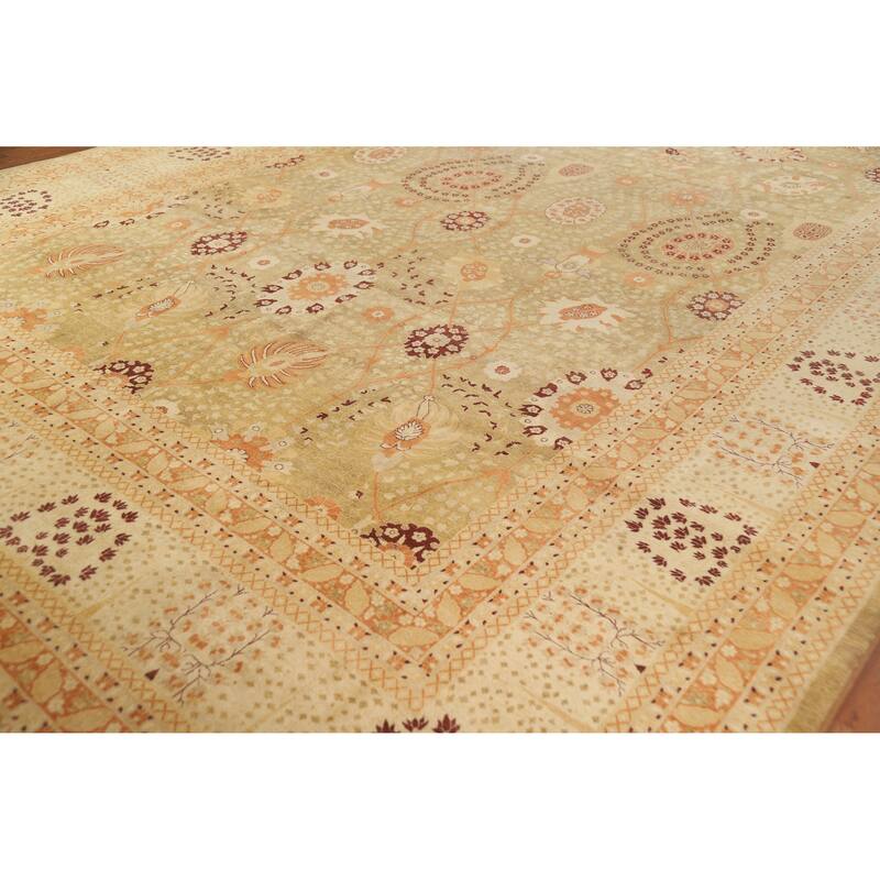 Floral Tabriz Oriental Large Rug Hand-Knotted Wool Carpet - 12'2"x 17'10"