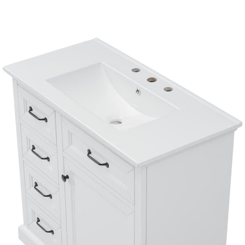 GDFStudio - Avalon 36-Inch Bathroom Vanity with Ceramic Sink Top, Freestanding Storage Cabinet, Pre-Drilled for 8-Inch Faucet