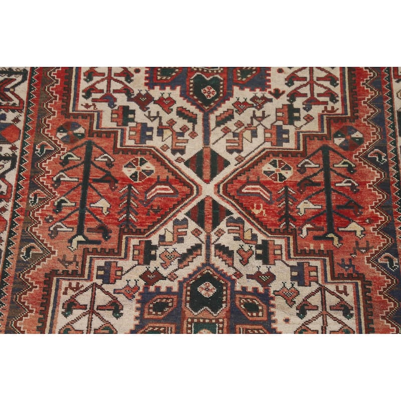 Geometric Bakhtiari Persian Vintage Rug Handmade Tribal Wool Carpet - 4'11"x 10'1"