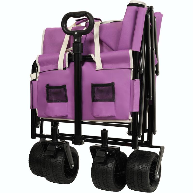 3-in-1 Convertible Folding Wagon Cart with Bench Seat & Storage - 500lbs Heavy-Duty Utility Wagon, 180L Capacity